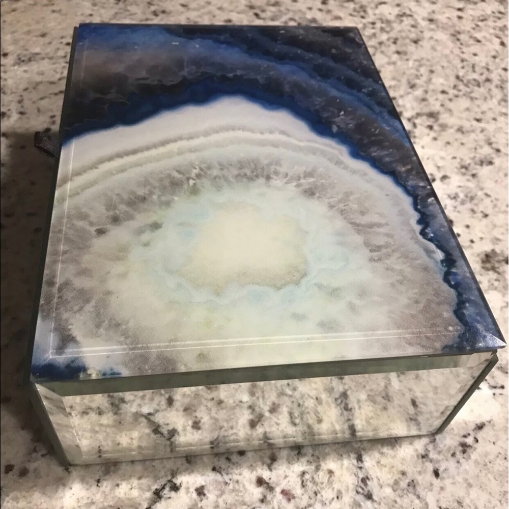 Decorative Rectangular Agate Mirrored Sides Jewelry Trinket Box New